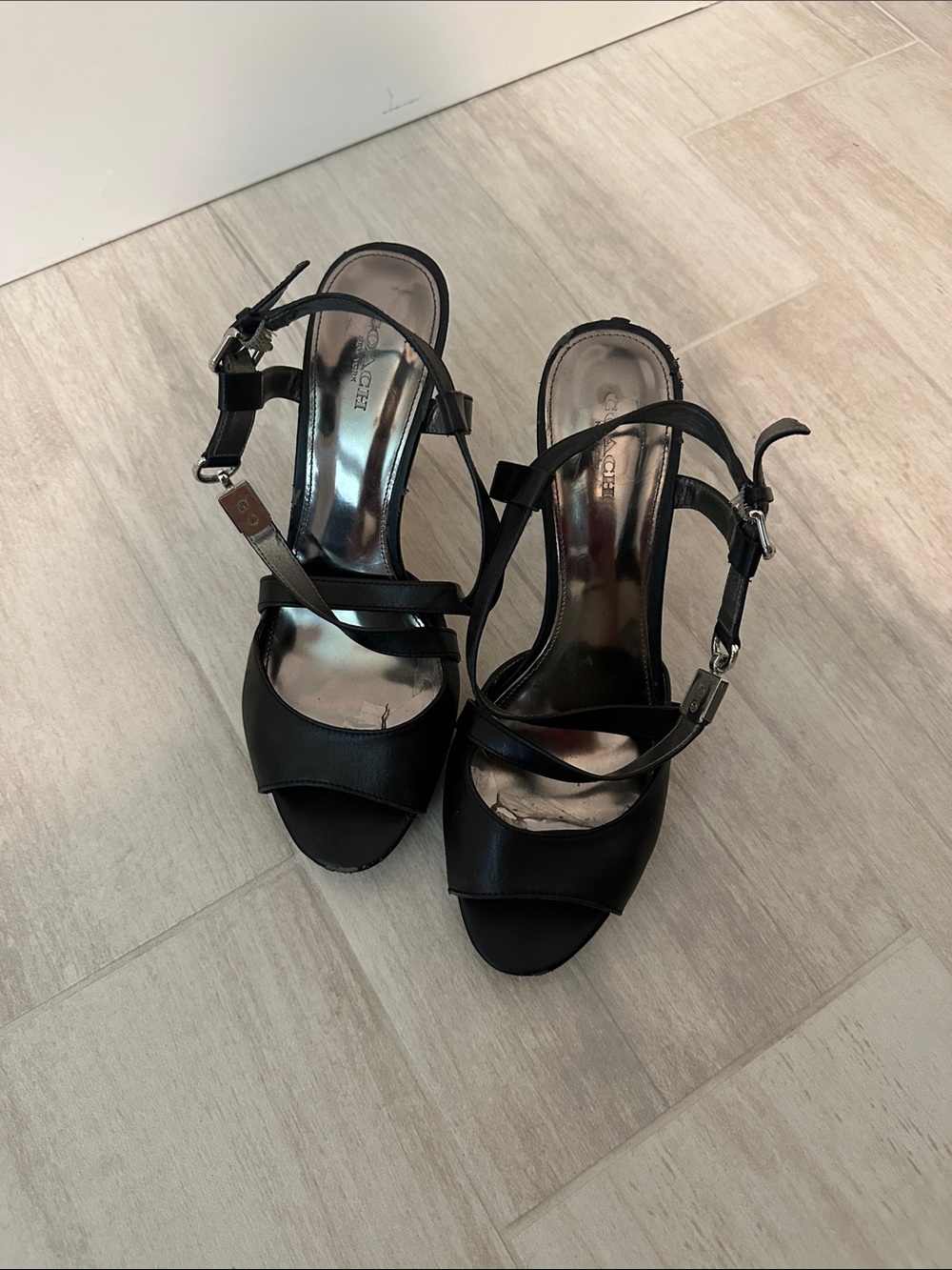 Coach Black Strappy Heels with Slingback Design